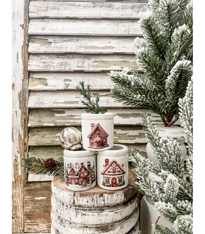 Antique Ironstone Crock w/ Gingerbread House transfer - Holiday